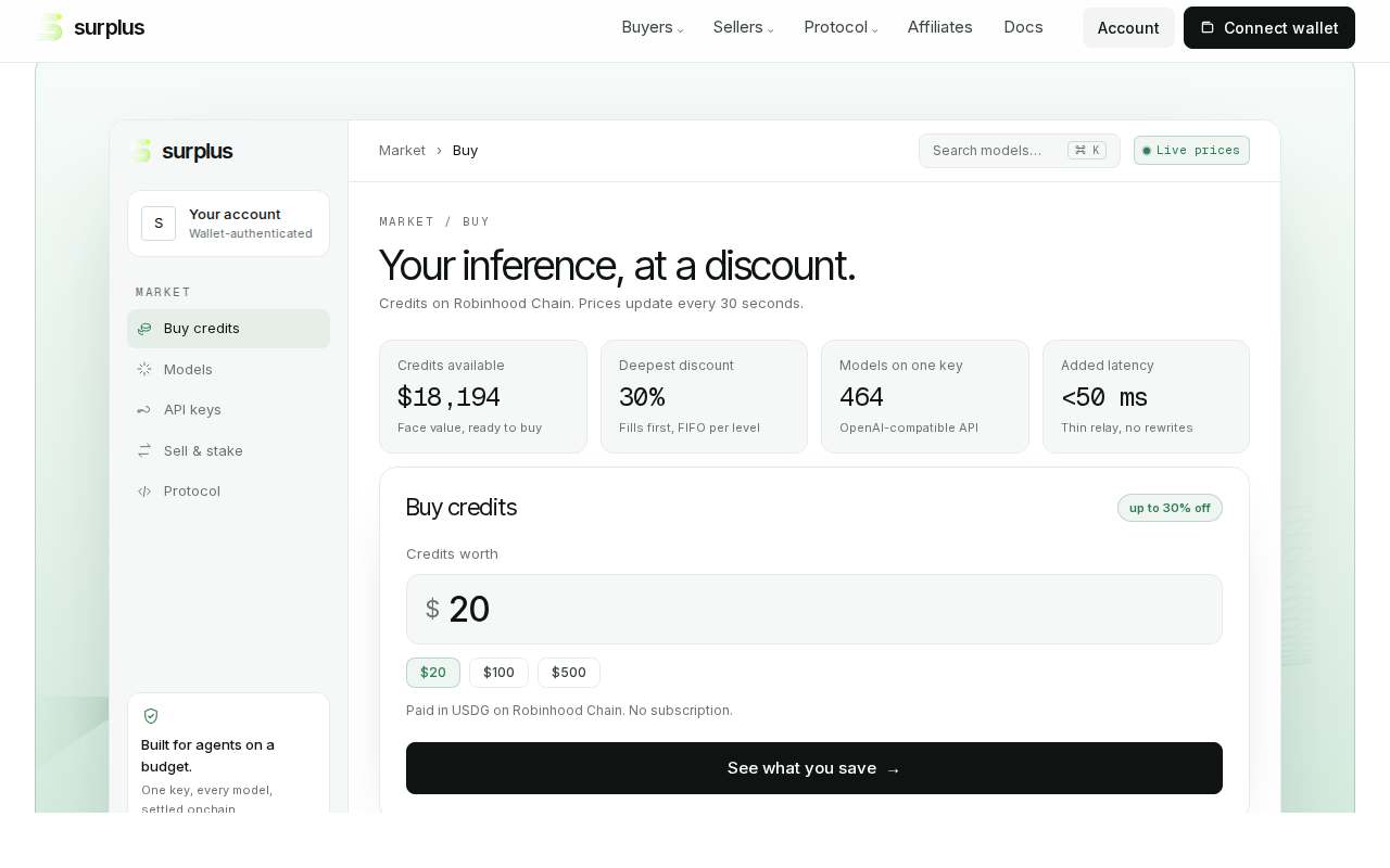 Screenshot of surplusllm.com as our browser saw it