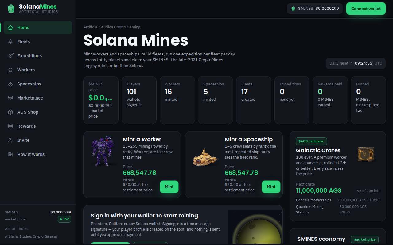 Screenshot of www.solanamines.fun as our browser saw it