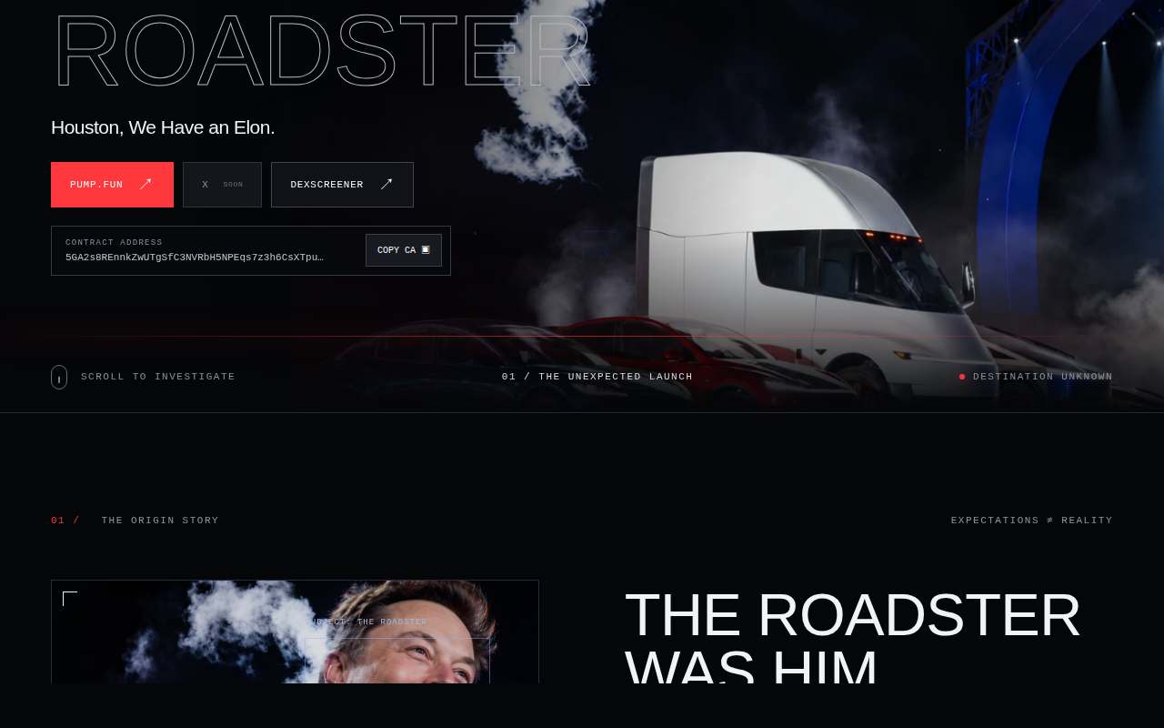 Screenshot of flyingelonroadster.dev as our browser saw it