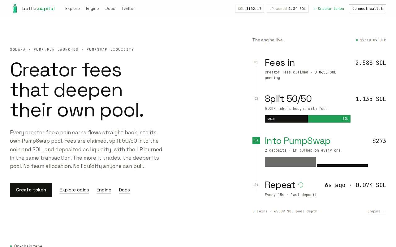 Screenshot of bottle.capital as our browser saw it