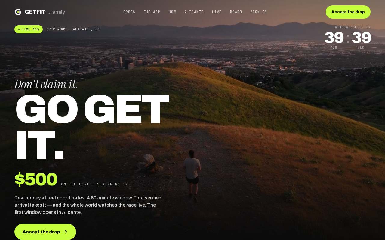 Screenshot of getfit.family as our browser saw it