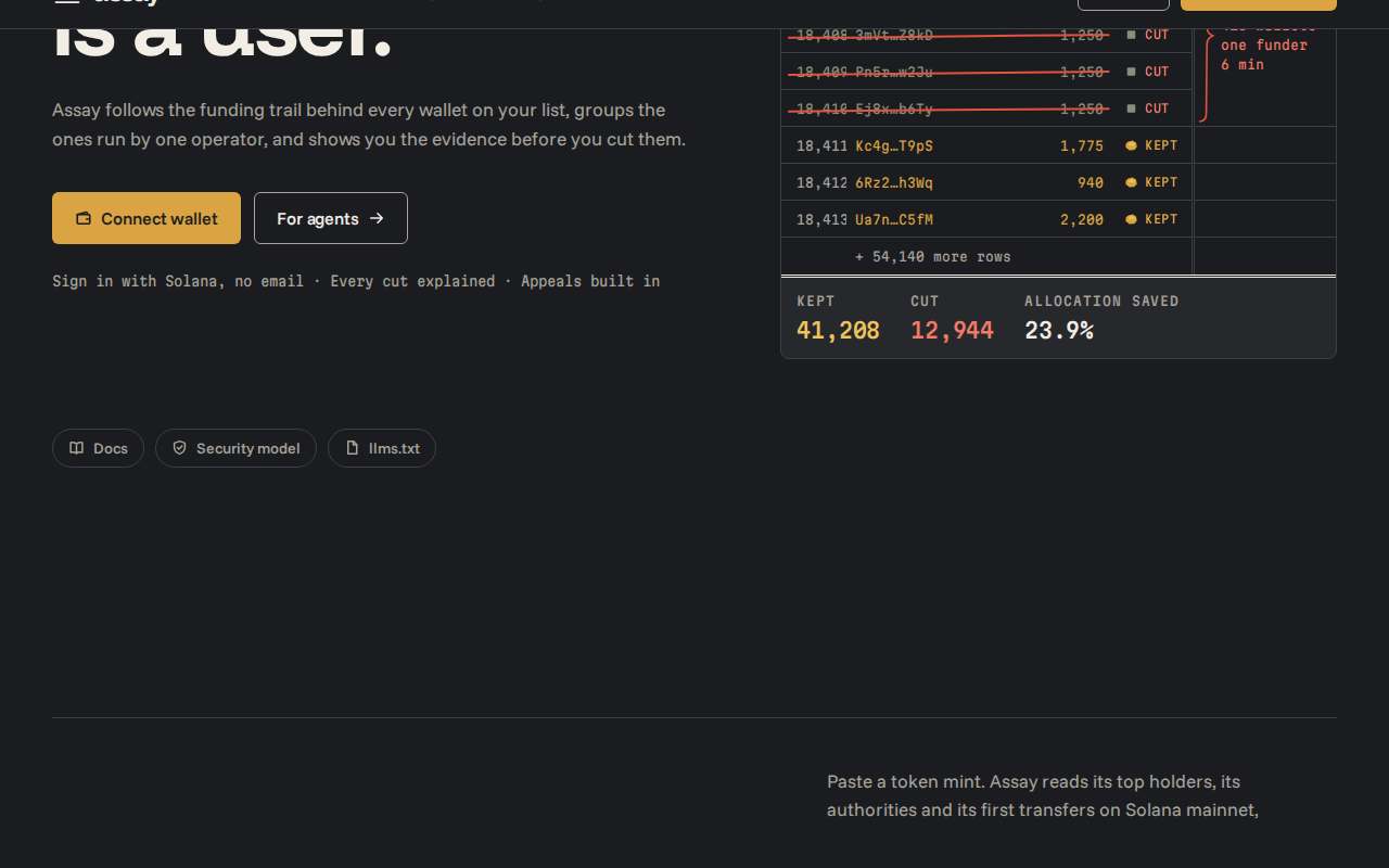 Screenshot of www.assayonsol.io as our browser saw it