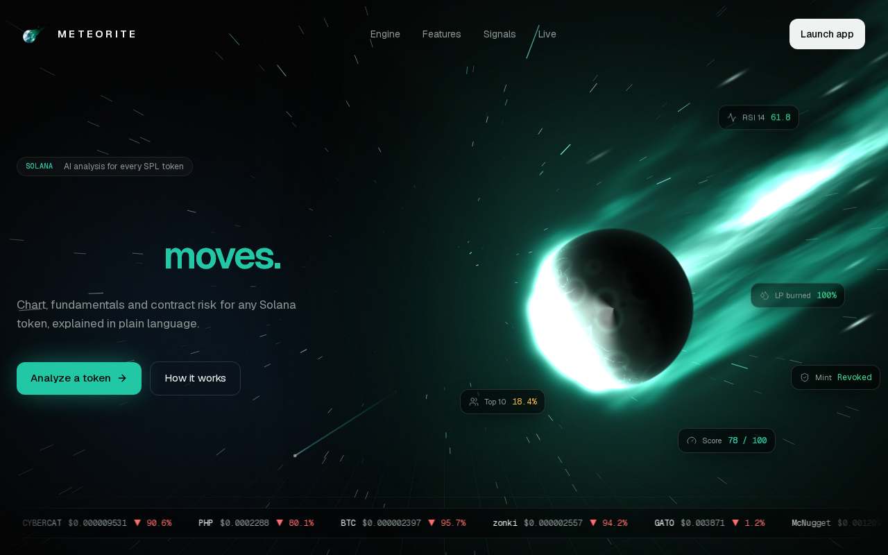 Screenshot of meteorite.lat as our browser saw it