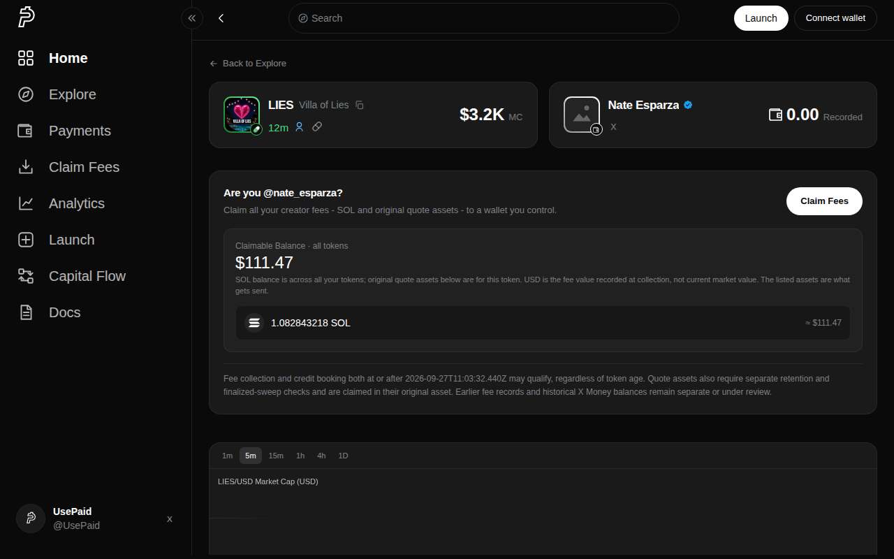 Screenshot of usepaid.app as our browser saw it
