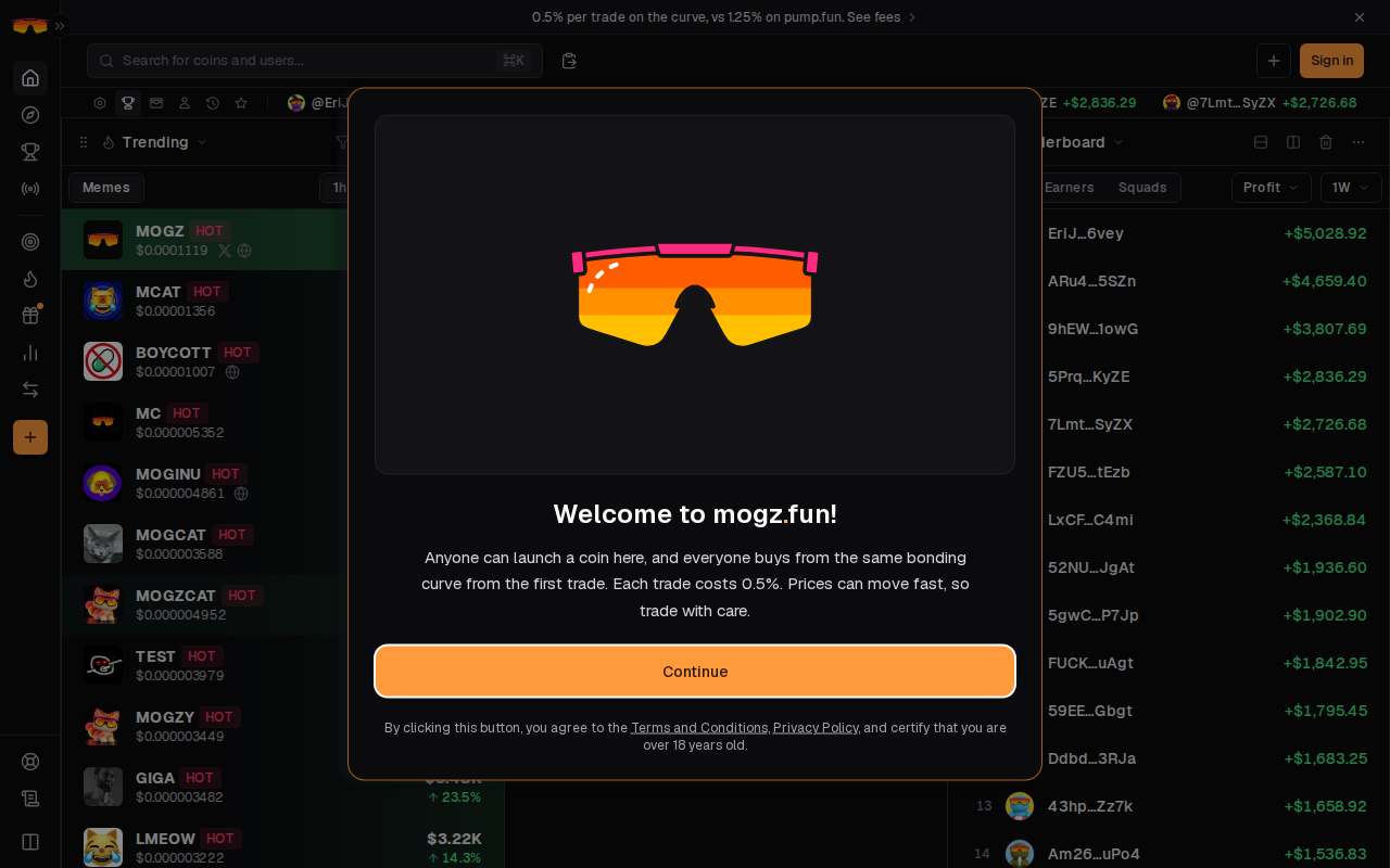 Screenshot of mogz.fun as our browser saw it