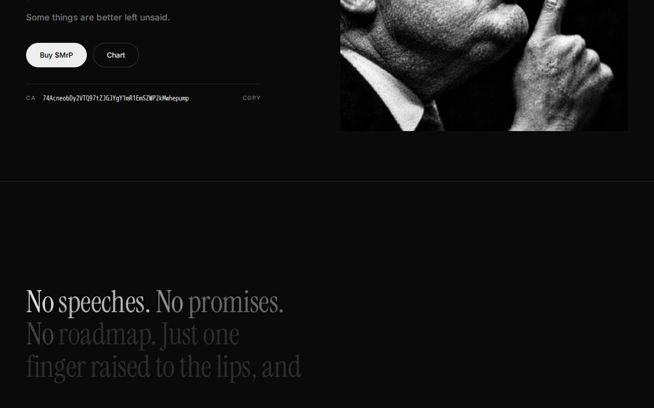 Screenshot of shhmrpresident.site as our browser saw it